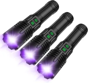 UV&High Lumens Flashlight Rechargeable, 2-in-1 Powerful Blacklight LED Flashlight Tactical 6 Modes Super Bright Waterproof Zoomable Detector for Pet Urine Curing Resin Camping Emergencies