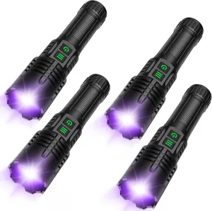 UV&High Lumens Flashlight Rechargeable, 2-in-1 Powerful Blacklight LED Flashlight Tactical 6 Modes Super Bright Waterproof Zoomable Detector for Pet Urine Curing Resin Camping Emergencies