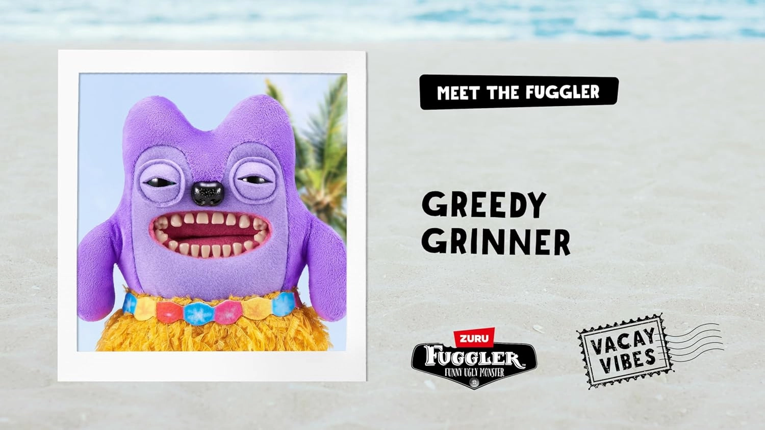Vacay Vibes by ZURU, Funny Ugly Monster, Plush, Collectible, Toy (Greedy Grinner - Purple)