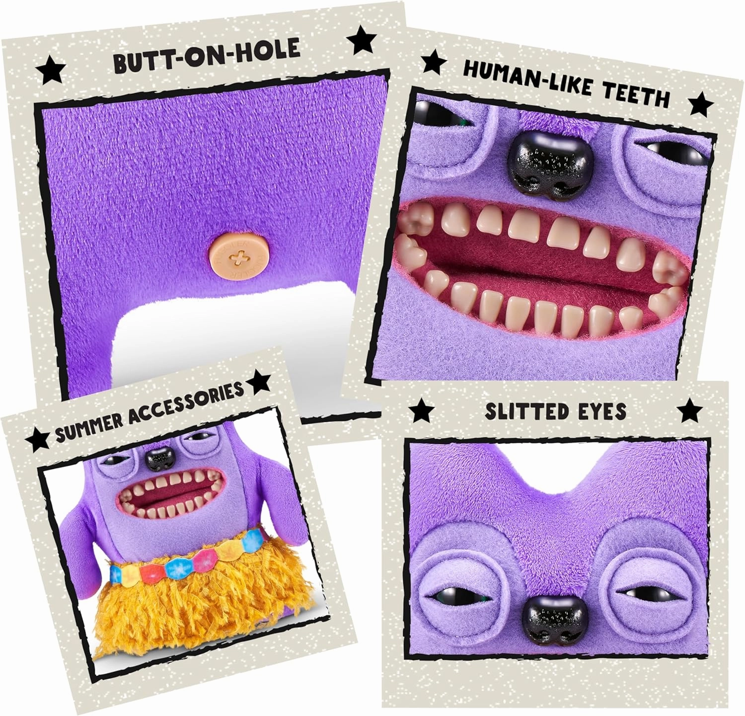 Vacay Vibes by ZURU, Funny Ugly Monster, Plush, Collectible, Toy (Greedy Grinner - Purple)