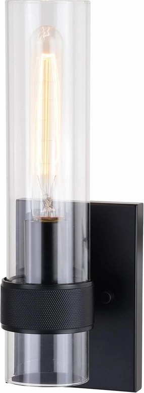 VAXCEL Bari 1 Light Matte Black Contemporary Wall Sconce with Clear Cylinder Glass