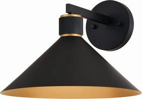 VAXCEL Dunbar 1 Light Matte Black and Gold Contemporary Outdoor Wall Sconce Metal Shade