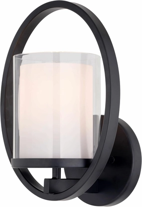 VAXCEL Princeton 1 Light Black Transitional Wall Sconce White Glass
