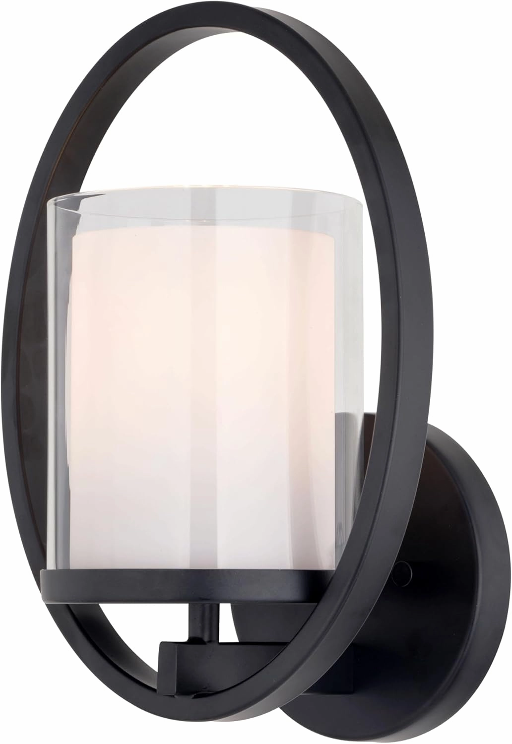 VAXCEL Princeton 1 Light Black Transitional Wall Sconce White Glass