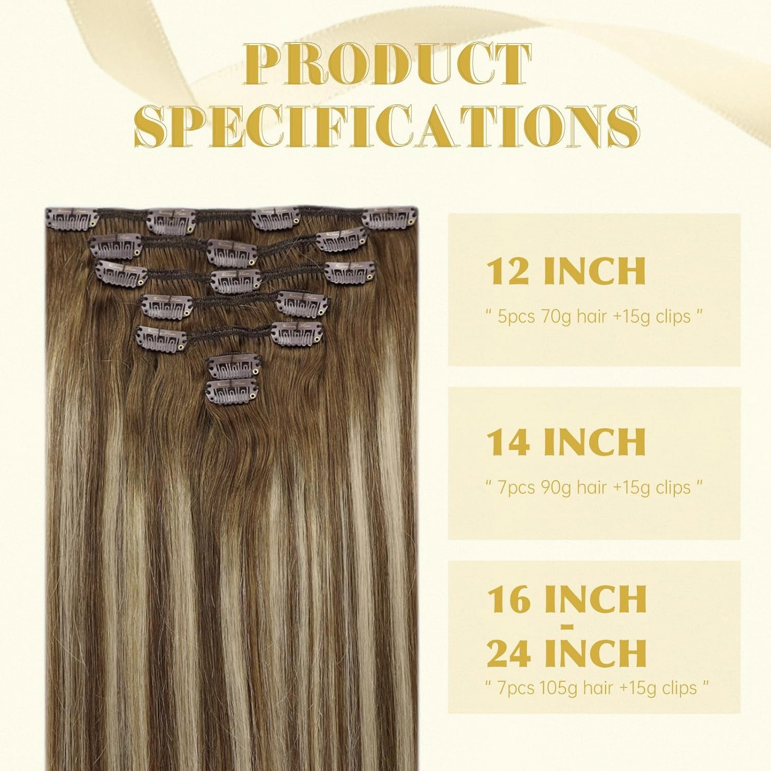Ve Sunny Human Hair Clip in Extensions Natural Look Clip in Hair Extensions Balayage Real Human Hair Extensions Clip ins Chestnut Brown with Blonde Balayage Long Straight hair 120g 7pcs 22inch