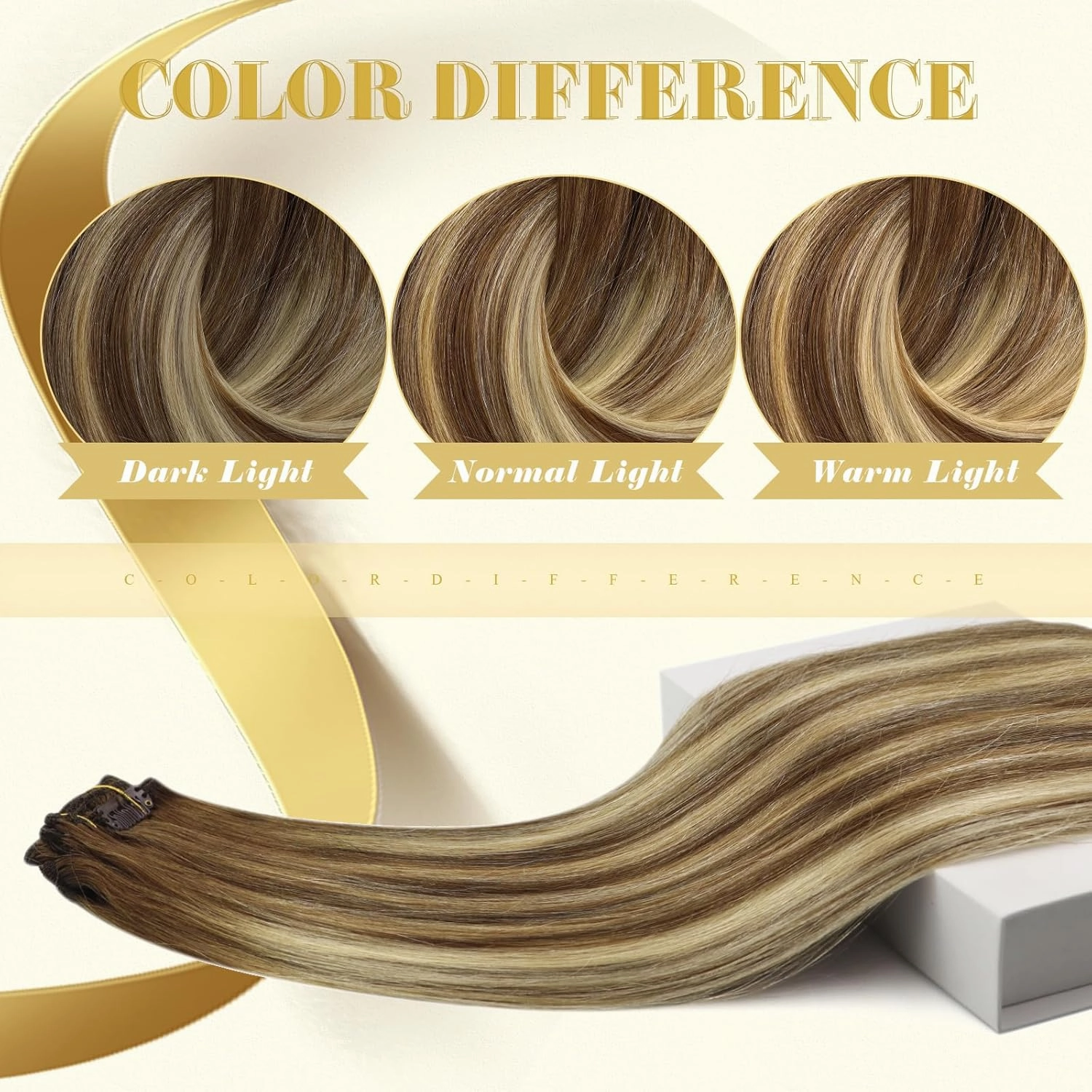 Ve Sunny Human Hair Clip in Extensions Natural Look Clip in Hair Extensions Balayage Real Human Hair Extensions Clip ins Chestnut Brown with Blonde Balayage Long Straight hair 120g 7pcs 22inch