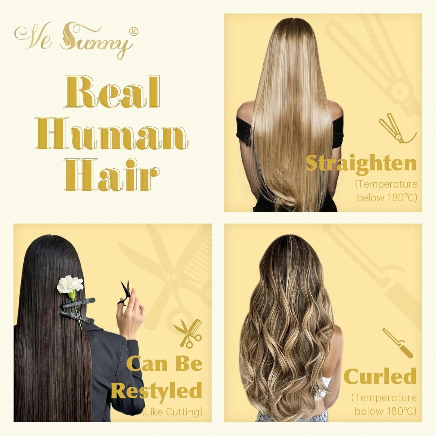 Ve Sunny Human Hair Clip in Extensions Natural Look Clip in Hair Extensions Balayage Real Human Hair Extensions Clip ins Chestnut Brown with Blonde Balayage Long Straight hair 120g 7pcs 22inch