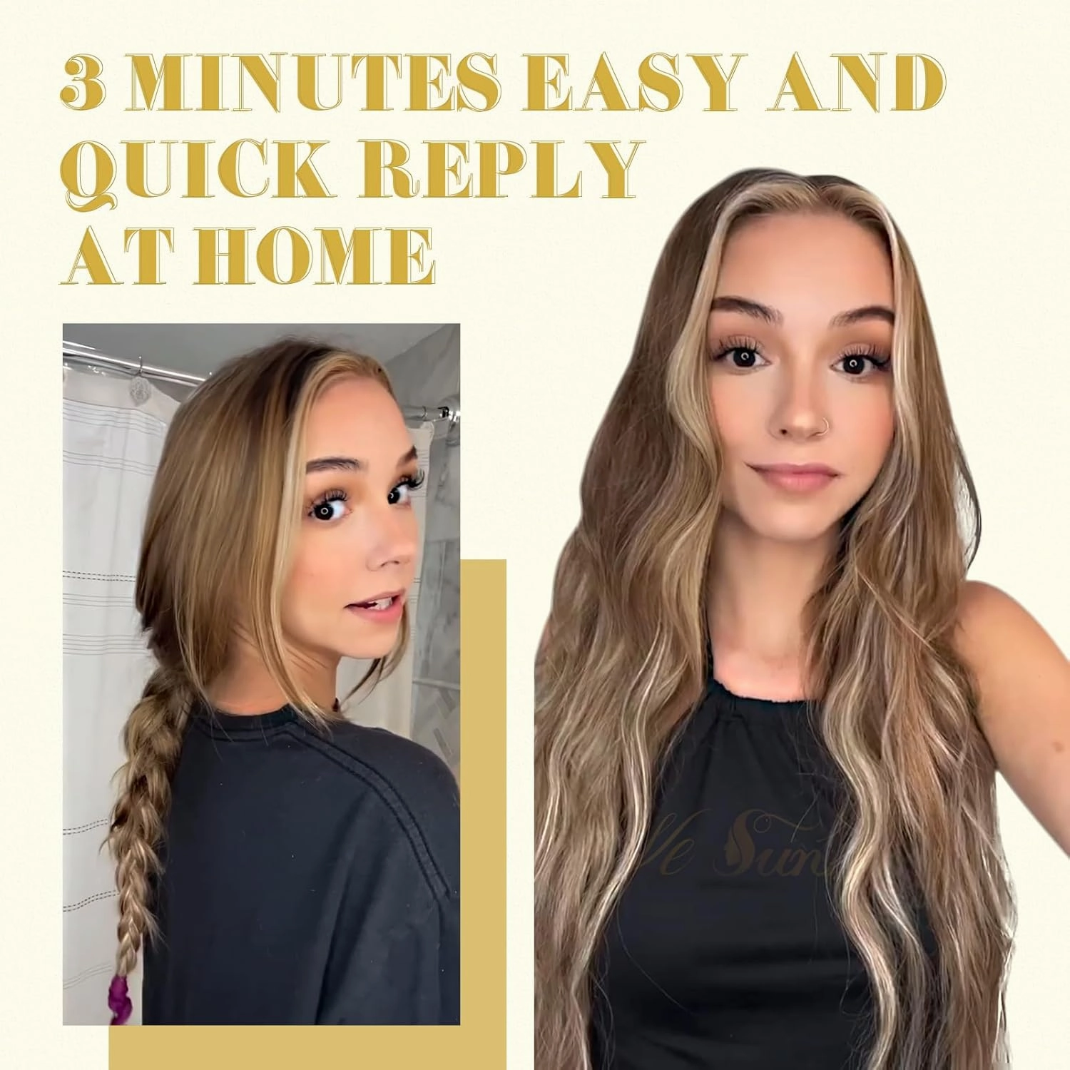 Ve Sunny Human Hair Clip in Extensions Natural Look Clip in Hair Extensions Balayage Real Human Hair Extensions Clip ins Chestnut Brown with Blonde Balayage Long Straight hair 120g 7pcs 22inch