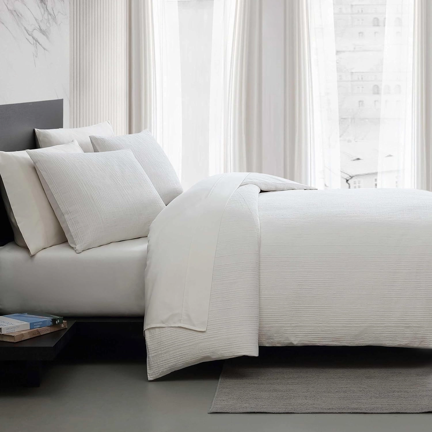 Vera Wang - Duvet Cover Set, Super Soft Textured Bedding with Matching Shams, Chic Room Essentials (Bark White, King)