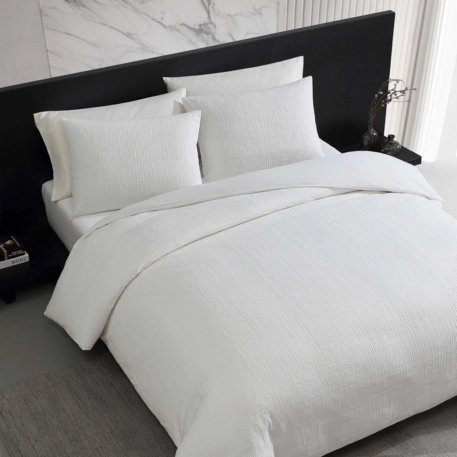 Vera Wang - Duvet Cover Set, Super Soft Textured Bedding with Matching Shams, Chic Room Essentials (Bark White, King)