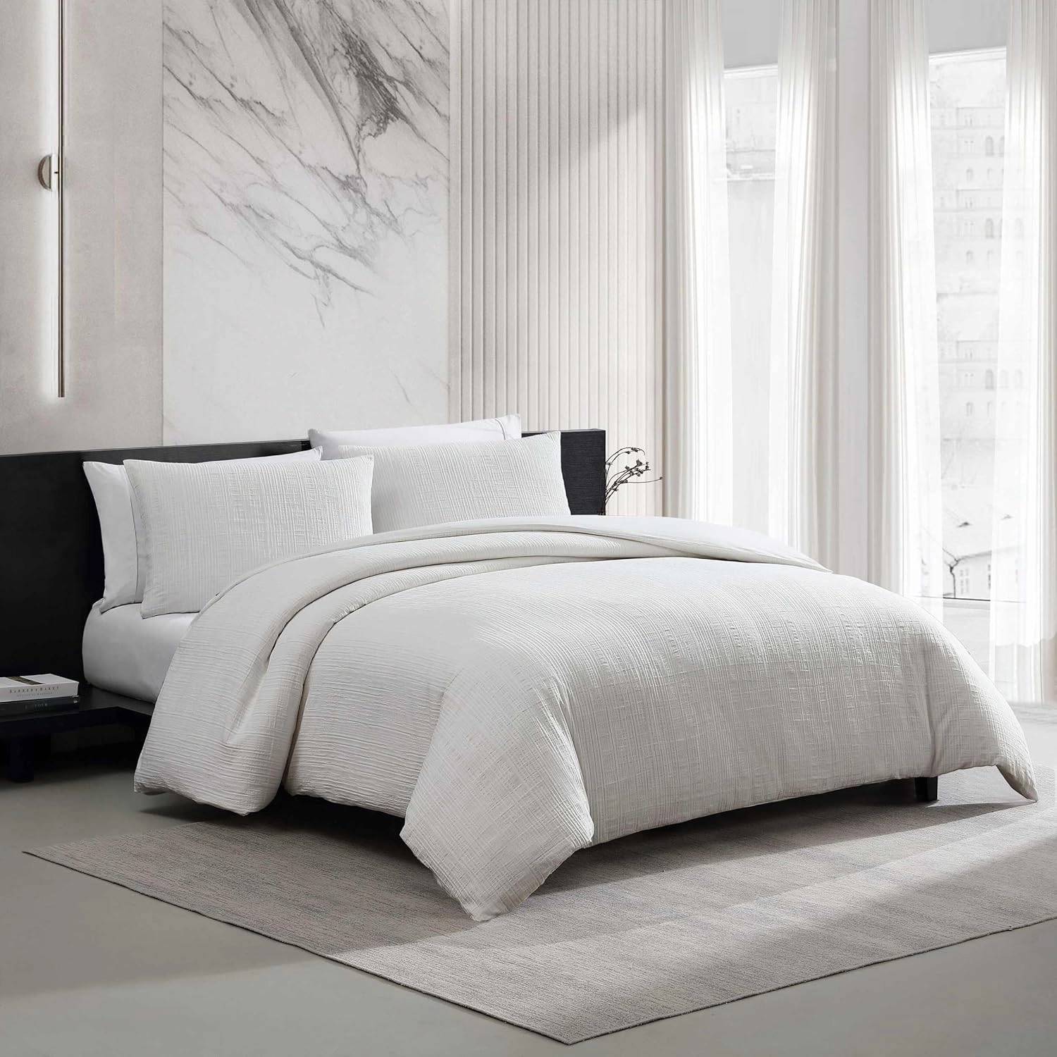 Vera Wang - Duvet Cover Set, Super Soft Textured Bedding with Matching Shams, Chic Room Essentials (Bark White, King)