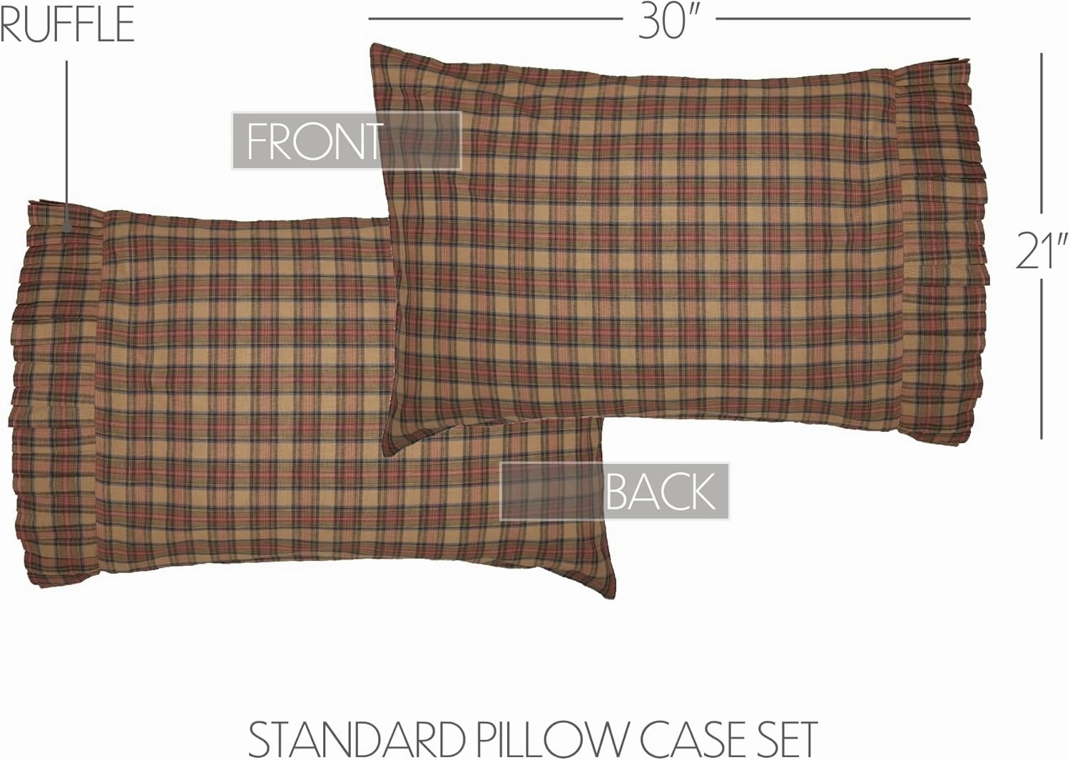 VHC Brands Crosswoods Plaid Cotton Primitive Bedding Standard Pillow Case Set of 2, Natural Tan