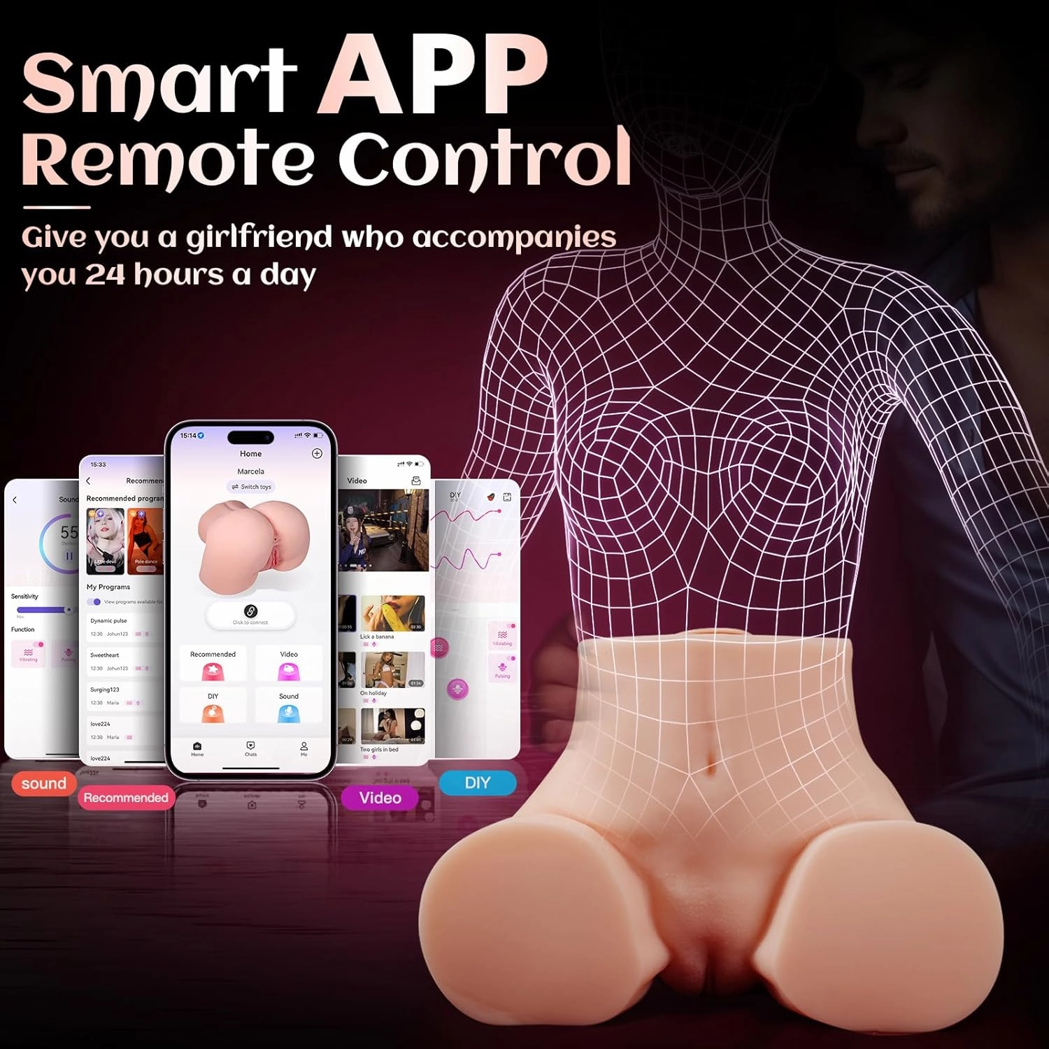 Vibrating Sex Doll Male Sex Toy for Men, BIG SHOCKED Automatic Male Masturbator Mens Sex Dolls Electric Pocket Pussy Fleshy Stroker Sex Toys & 12 Vibration Adult Toys 3D Lifelike Soft Butt Vagina Anal