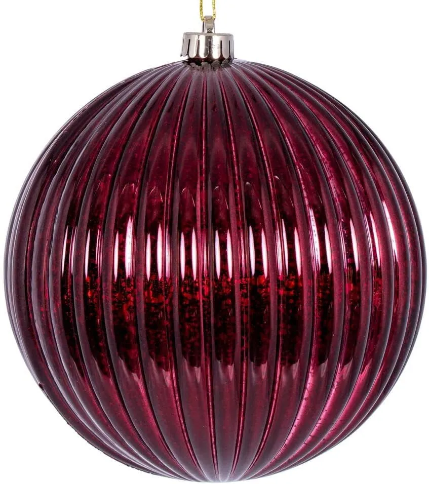 Vickerman 6" Burgundy Shiny Lined Mercury Ball Ornament, 4 per Bag.