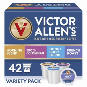 Victor Allen's Coffee Variety Pack (Morning Blend 10, 100% Colombian 10, Donut Shop Blend 12, French Roast 10), 42 Count, Single Serve Coffee Pods for Keurig K-Cup Brewers