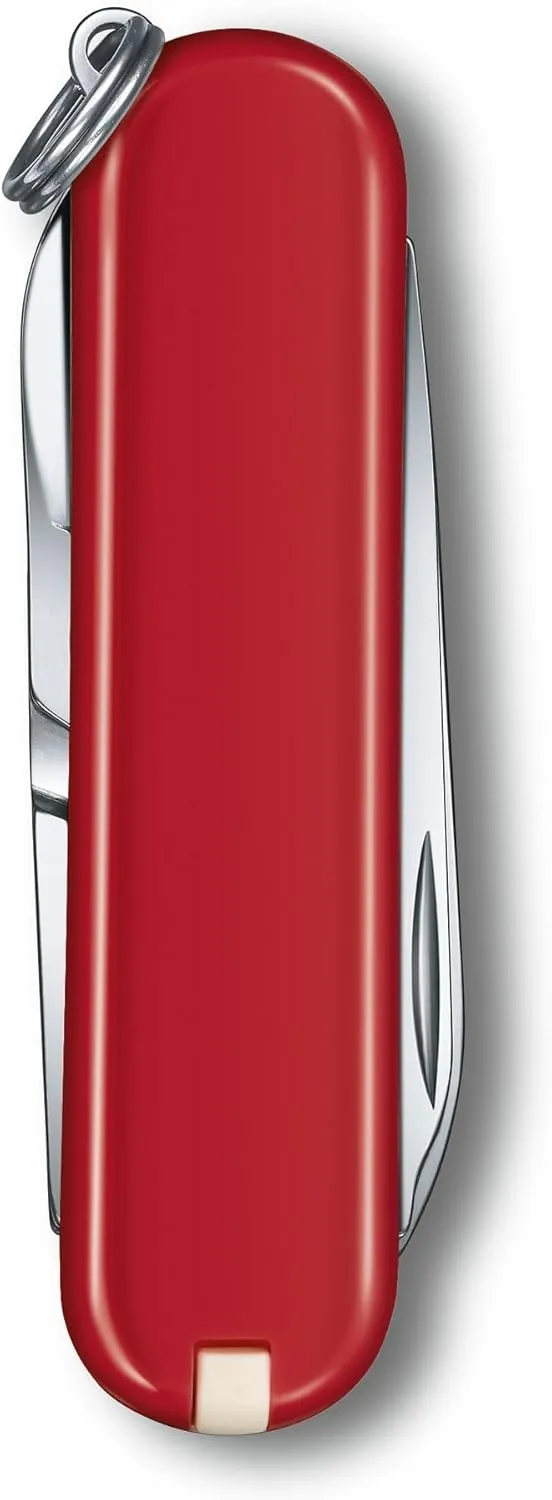 Victorinox Classic SD Swiss Army Knife, Compact, 7 Functions, Swiss Made Pocket Knife with Small Blade, Screwdriver and Key Ring - Style Icon (Red)