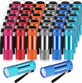 VIHOSE 32 Pcs Mini Flashlights Bulk, Bright Aluminum Handheld Flash Light with Lanyard, Small LED Flashlights for Kids Night Reading Emergency Camping Hiking, Batteries Not Included(Warm Color)