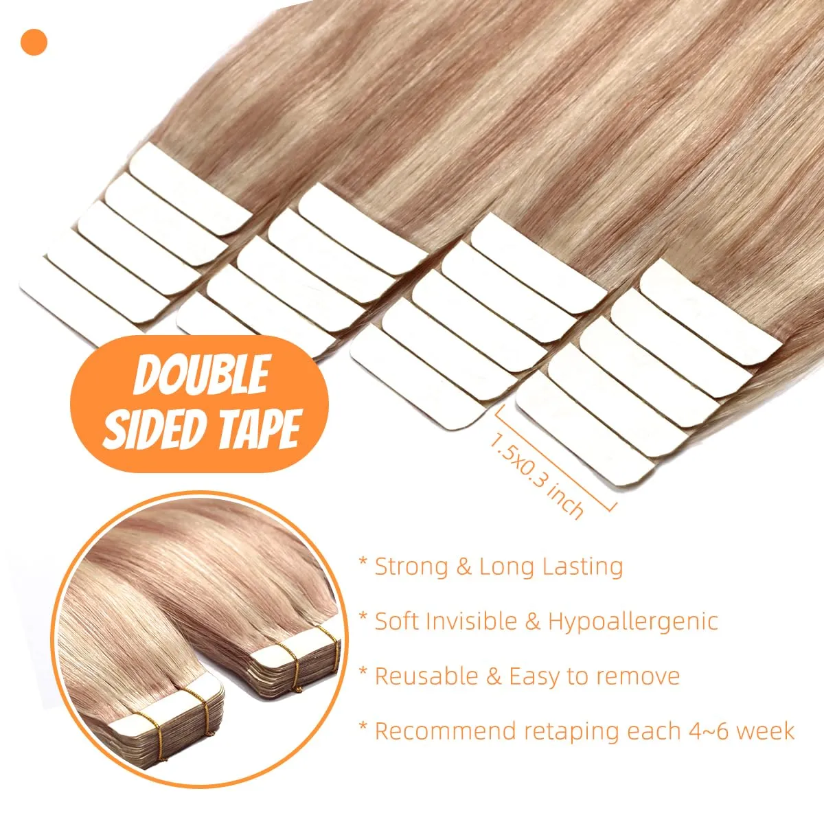 VINBAO Tape in Extensions Human Hair Invisible Seamless Skin Weft Double Sided Balayage Mixed Bleach Blonde Hair Extensions 14in 50g 20pcs Highlights Natural Straight (14inch, #18P613)