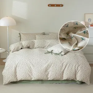 Vintage Style Duvet Cover Queen 100% Cotton Green Floral Print Duvet Cover Flower Botanical Bedding Sets Cottagecore Floral Comforter Cover 1 Queen Floral Duvet Cover with 2 Bowknot Pillowcases