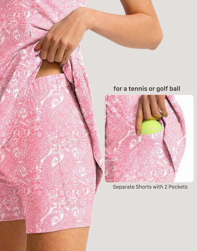 Viodia Women's Tennis Golf Dress with Shorts Pickleball Exercise Workout Athletic Dresses for Women with Zipper Pockets