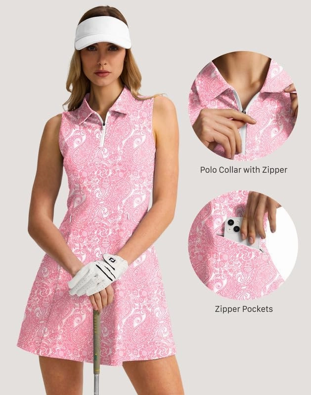 Viodia Women's Tennis Golf Dress with Shorts Pickleball Exercise Workout Athletic Dresses for Women with Zipper Pockets