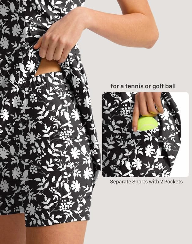 Viodia Women's Tennis Golf Dress with Shorts Pickleball Exercise Workout Athletic Dresses for Women with Zipper Pockets