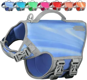 VIVAGLORY Neoprene Dog Life Jacket Dog Life Vest for Boating Hunting & Swimming, Lightweight with Leash Ring, L, Blue Wave