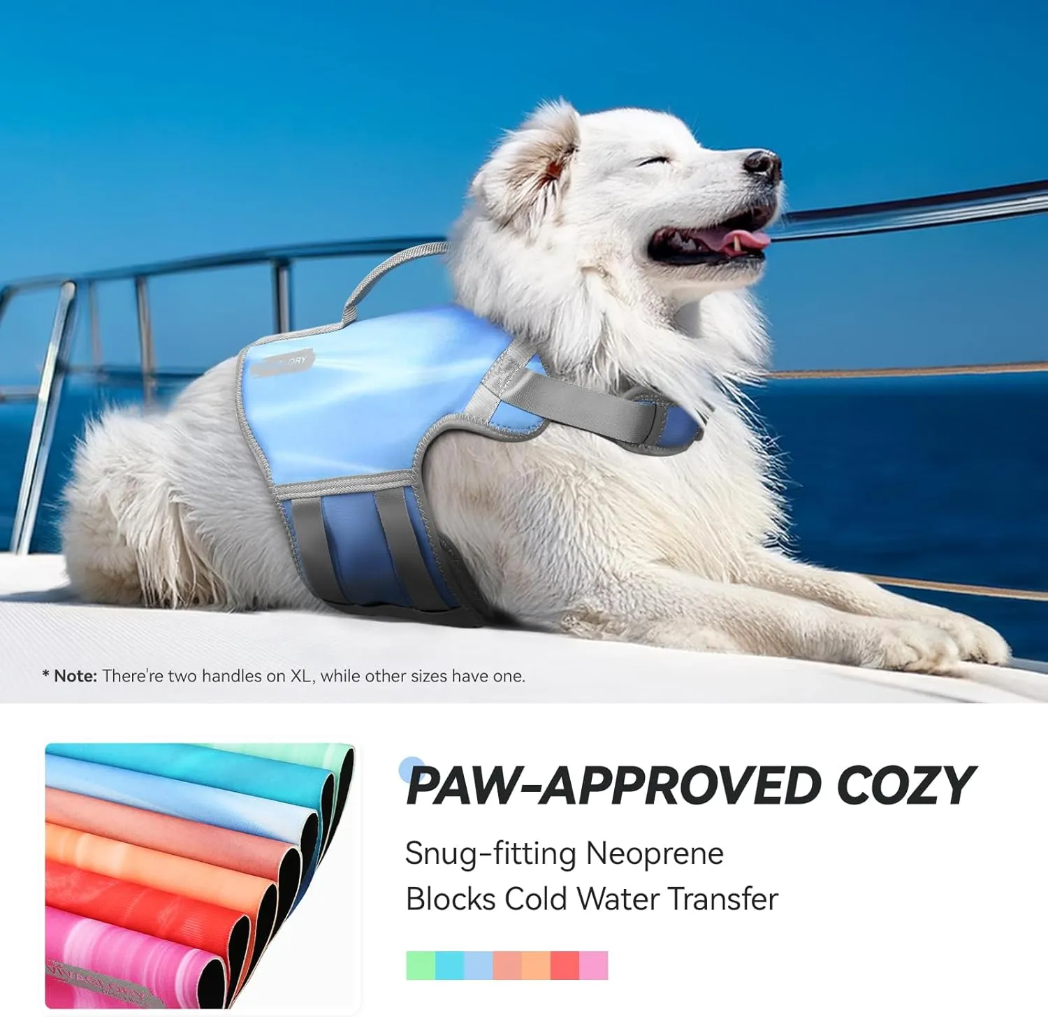 VIVAGLORY Neoprene Dog Life Jacket Dog Life Vest for Boating Hunting & Swimming, Lightweight with Leash Ring, L, Blue Wave