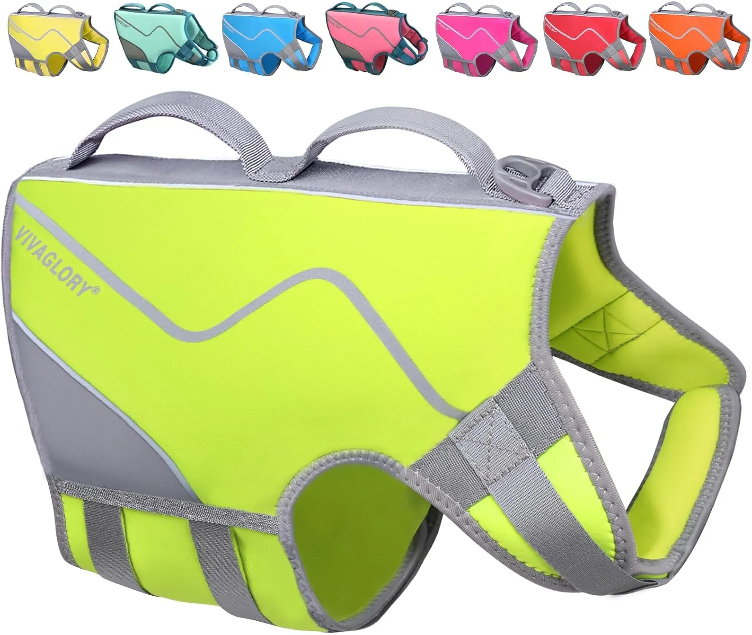VIVAGLORY Neoprene Dog Life Jacket Dog Life Vest for Boating Hunting & Swimming, Lightweight with Leash Ring, L, Bright Yellow