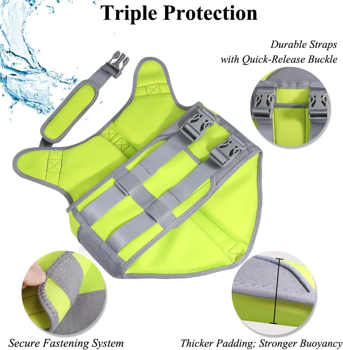 VIVAGLORY Neoprene Dog Life Jacket Dog Life Vest for Boating Hunting & Swimming, Lightweight with Leash Ring, L, Bright Yellow