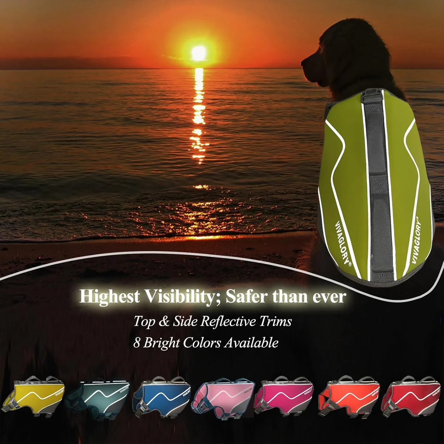 VIVAGLORY Neoprene Dog Life Jacket Dog Life Vest for Boating Hunting & Swimming, Lightweight with Leash Ring, L, Bright Yellow