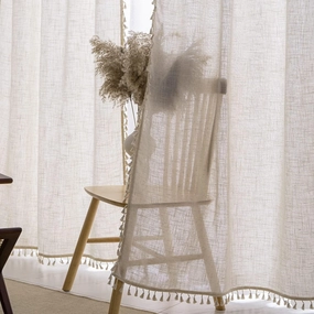 VOILYBIRD Natural Linen Blended Farmhouse Curtains 63 Inches Long Boho Curtains & Drapes Country Style for Bedroom, W40 x L63, Natural, 2 Panels Set