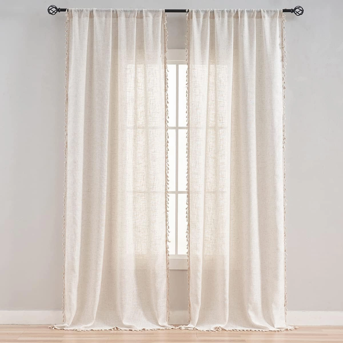 VOILYBIRD Natural Linen Blended Farmhouse Curtains 63 Inches Long Boho Curtains & Drapes Country Style for Bedroom, W40 x L63, Natural, 2 Panels Set