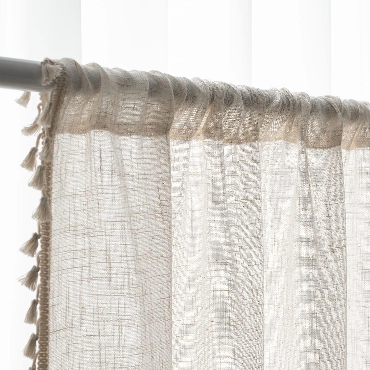 VOILYBIRD Natural Linen Blended Farmhouse Curtains 63 Inches Long Boho Curtains & Drapes Country Style for Bedroom, W40 x L63, Natural, 2 Panels Set
