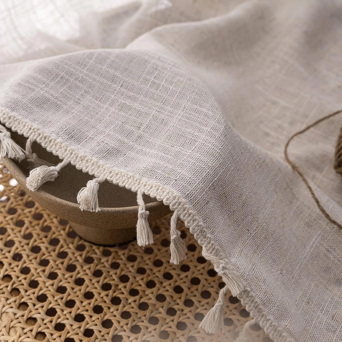 VOILYBIRD Natural Linen Blended Farmhouse Curtains 63 Inches Long Boho Curtains & Drapes Country Style for Bedroom, W40 x L63, Natural, 2 Panels Set