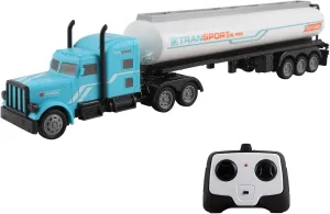 Vokodo RC Semi Truck and Trailer 18 Inch 2.4Ghz Fast Speed 1:16 Scale Rechargeable Battery Remote Control Tractor Tanker Hauler Car Big Rig 18 Wheeler Toy for 3 4 5 6 7 8 Year Boys Kids (Aqua Blue)