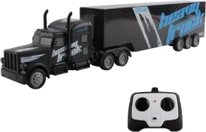 Vokodo RC Semi Truck and Trailer 18 Inch 2.4Ghz Fast Speed 1:16 Scale Rechargeable Battery Remote Control Tractor Tanker Hauler Car Big Rig 18 Wheeler Toy for 3 4 5 6 7 8 Year Boys Kids (Black)