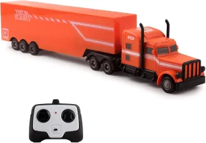 Vokodo RC Semi Truck and Trailer 18 Inch 2.4Ghz Fast Speed 1:16 Scale Rechargeable Battery Remote Control Tractor Tanker Hauler Car Big Rig 18 Wheeler Toy for 3 4 5 6 7 8 Year Boys Kids (Orange)