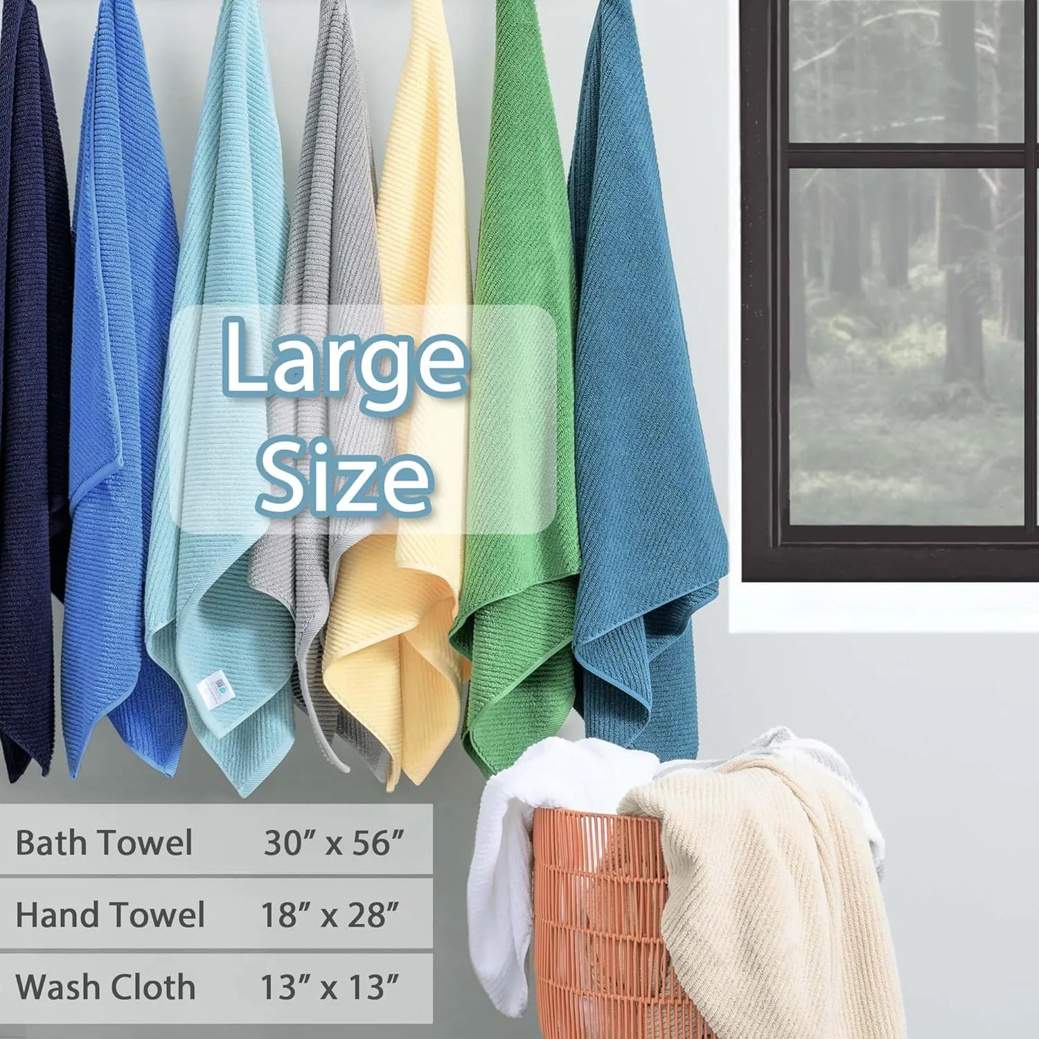 VOOVA & MOVAS Grey Bathroom Towel Sets - 100% Cotton | Lightweight | Quick Dry | Thick | Soft, 6 Piece Towel Set, 2 Large Bath 30"x56", 2 Hand 18"x28", 2 Washcloths 13"x13", Bathroom Essentials, Gray