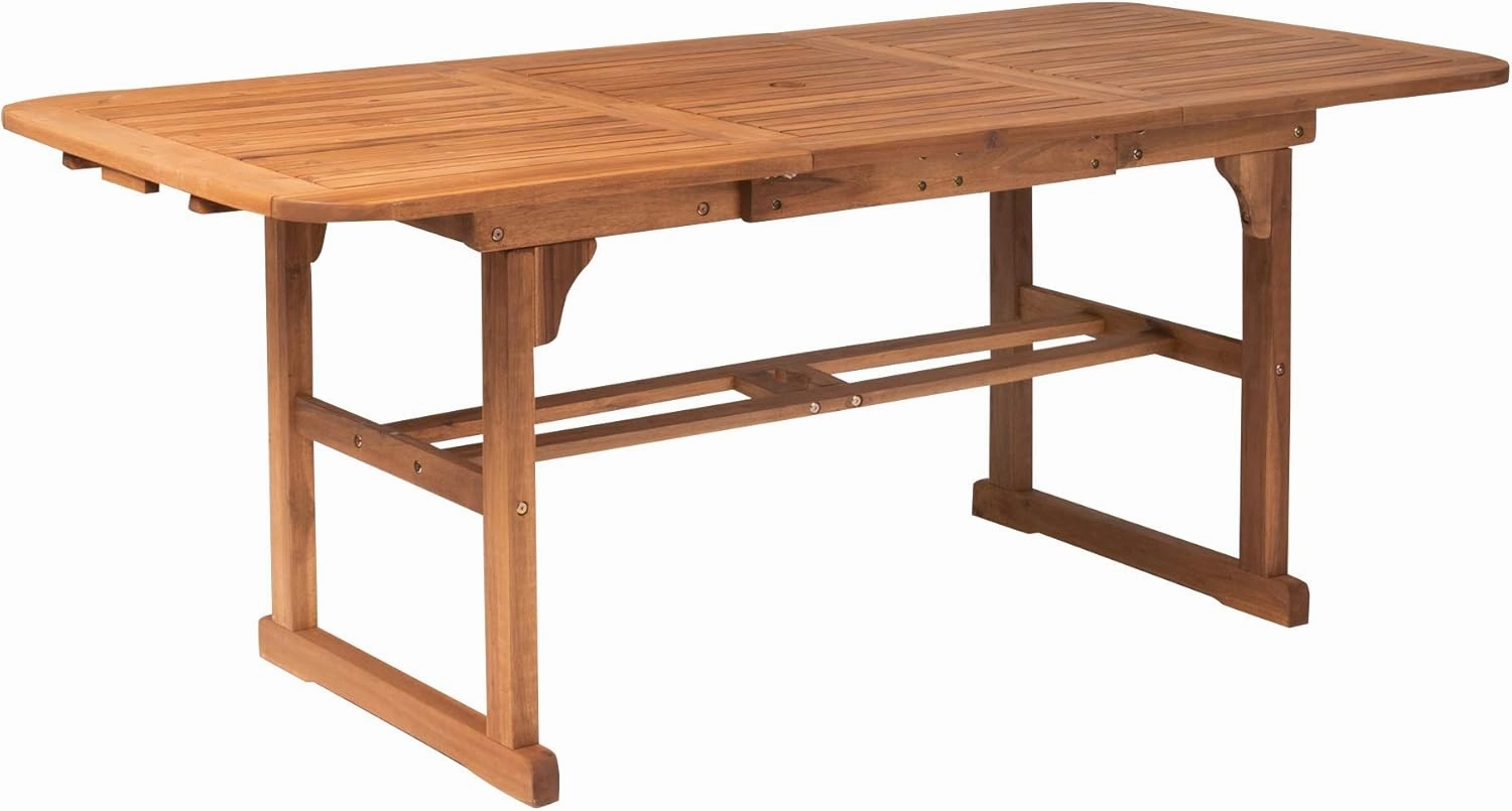 Walker Edison Maui Modern Solid Acacia Wood Slatted Patio Dining Table, 78 Inch, Brown