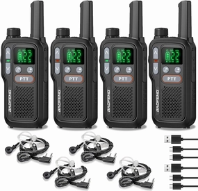 Walkie Talkies Long Range for Adults, FRS Rechargeable Portable Two Way Radio NOAA Weather Receive Walky Talky with Earpiece VOX LCD Display Flashlight Type-C Charging for Camping Hiking,4Pack