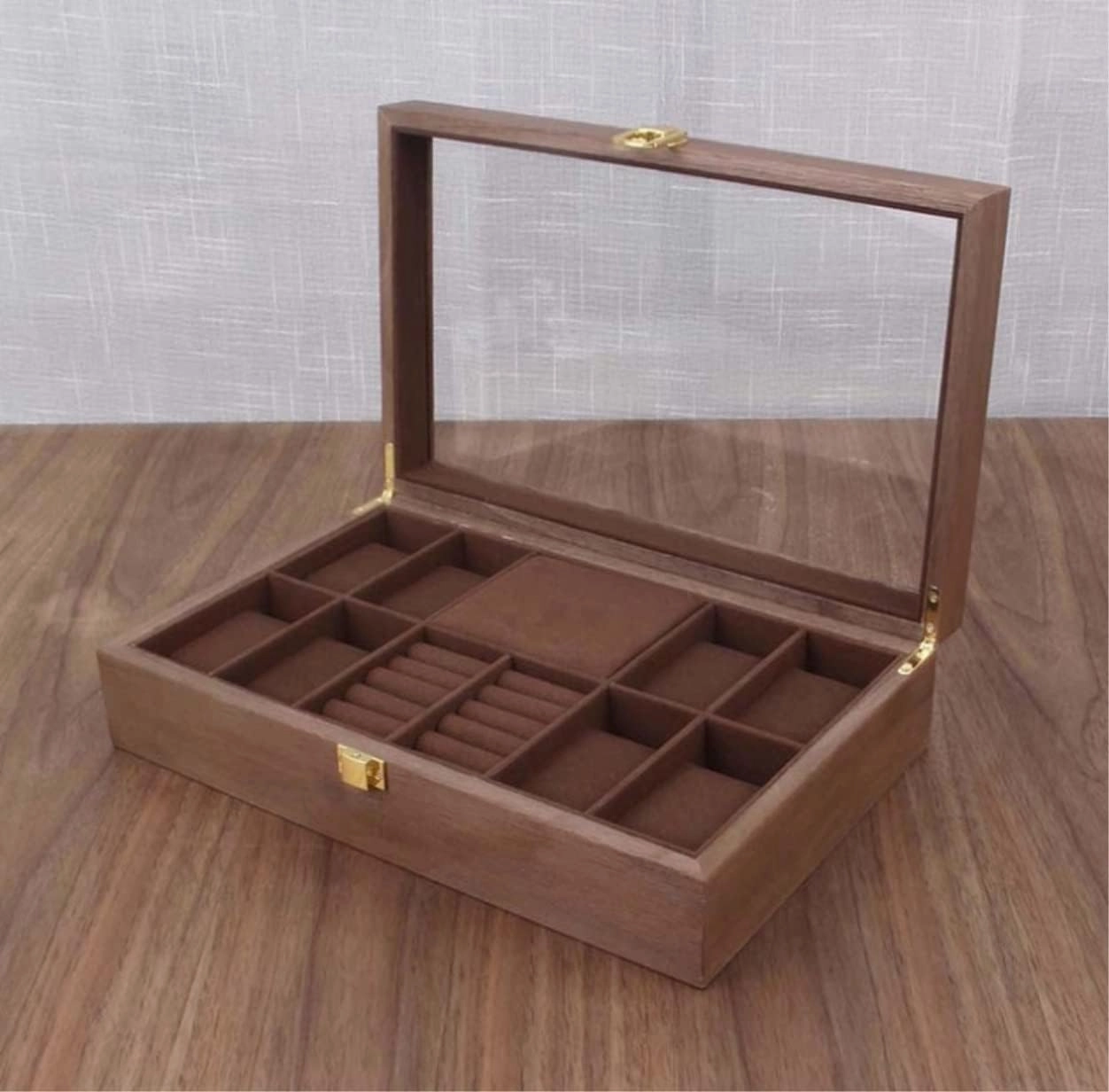 Watch Box Watch Case Watch Display Wood Watch Jewellery Storage Box With Clear Top Lockable Ring Earrings Jewelry Display Case Organizer Watch Organizer For Men(Walnut)