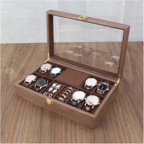 Watch Box Watch Case Watch Display Wood Watch Jewellery Storage Box With Clear Top Lockable Ring Earrings Jewelry Display Case Organizer Watch Organizer For Men(Walnut)