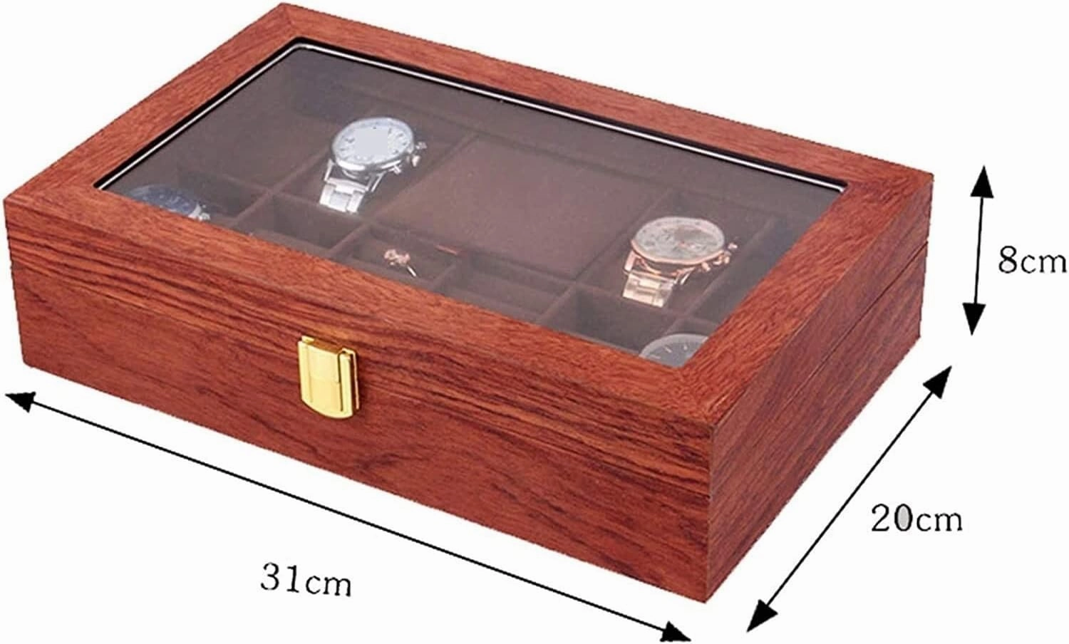 Watch Box Watch Case Watch Display Wood Watch Jewellery Storage Box With Clear Top Lockable Ring Earrings Jewelry Display Case Organizer Watch Organizer For Men(Walnut)
