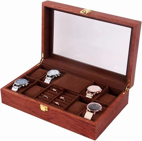 Watch Roll Watch Case Watch Stand Watch Box Wood Watch Jewellery Storage Box With Clear Top Lockable Ring Earrings Jewelry Display Case Organizer Watch Winder Watch Organizer ( Color : Rosewood , Size