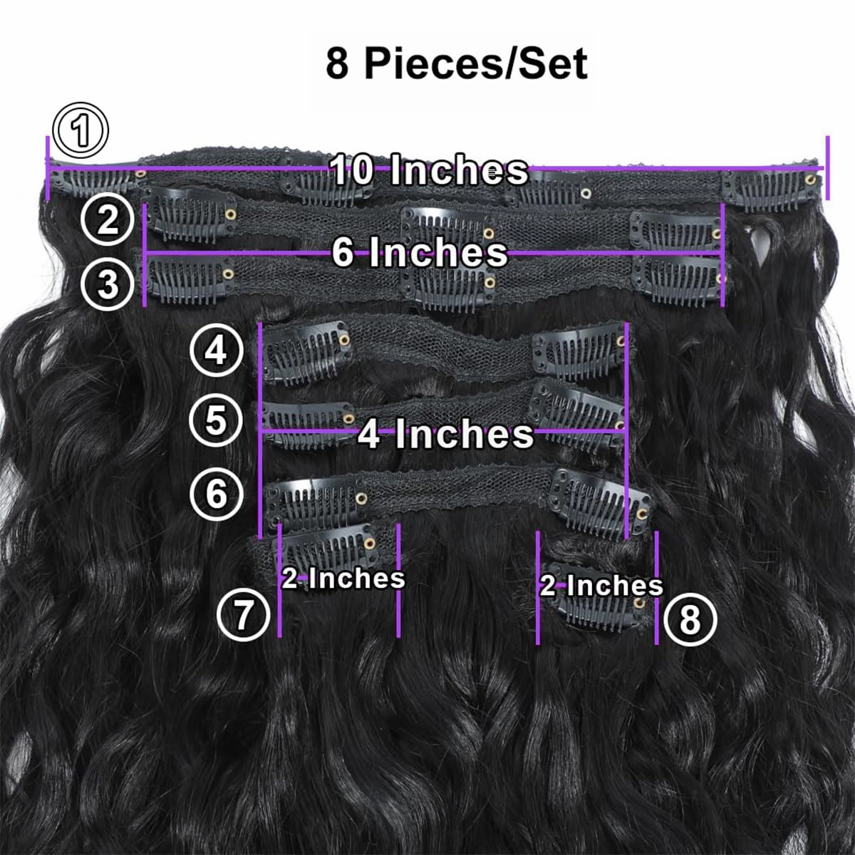 Water Wave Clip in Hair Extensions Human Curly Hair Natural Black 1B Double Weft for Black Women, Wave, 14 Inch 120 Gram