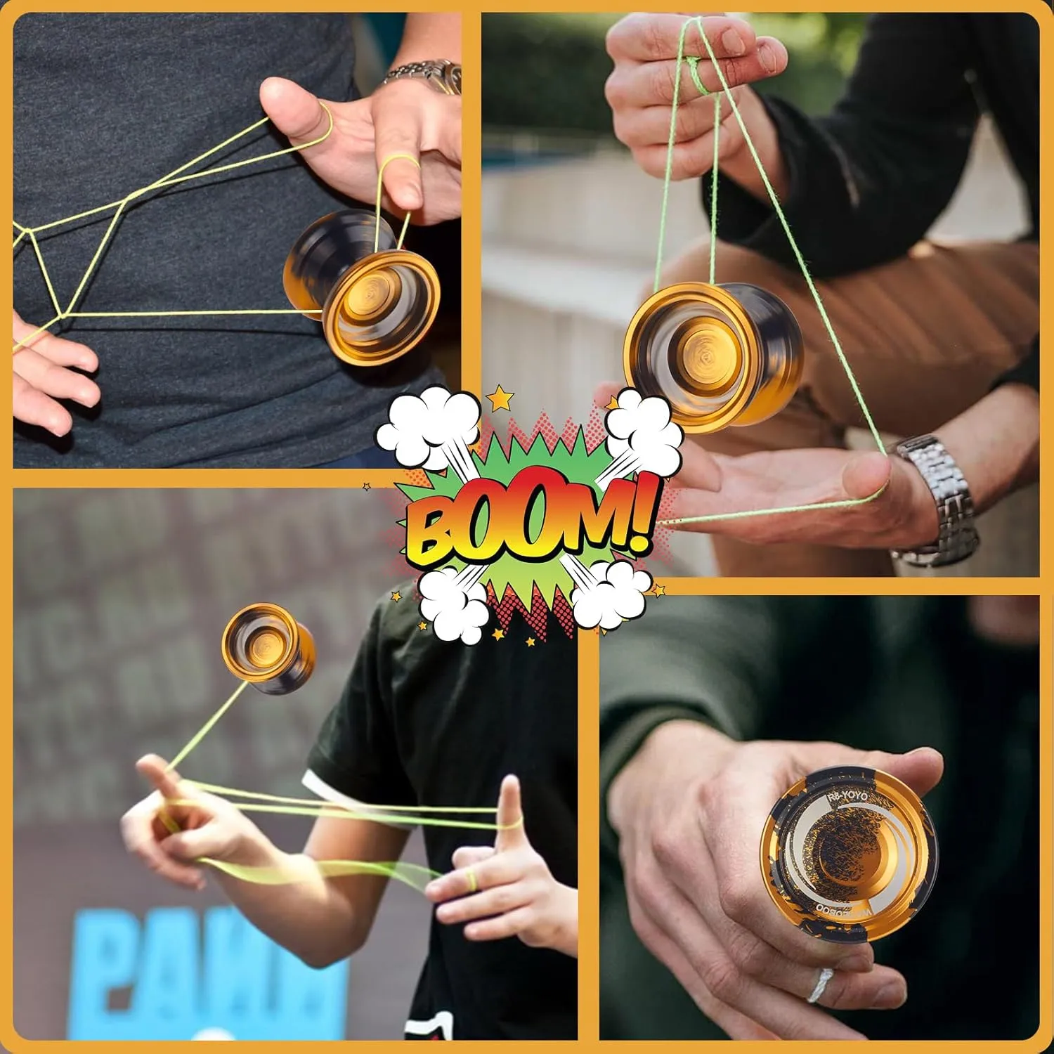 WATIEOBOO R8 Responsive Yoyo for Kids 8-12, Professional Unresponsive Metal Trick Yoyo for Adults with Yo Yo Bearing Kit, 10 Strings, Case & Gloves (Black Gold)