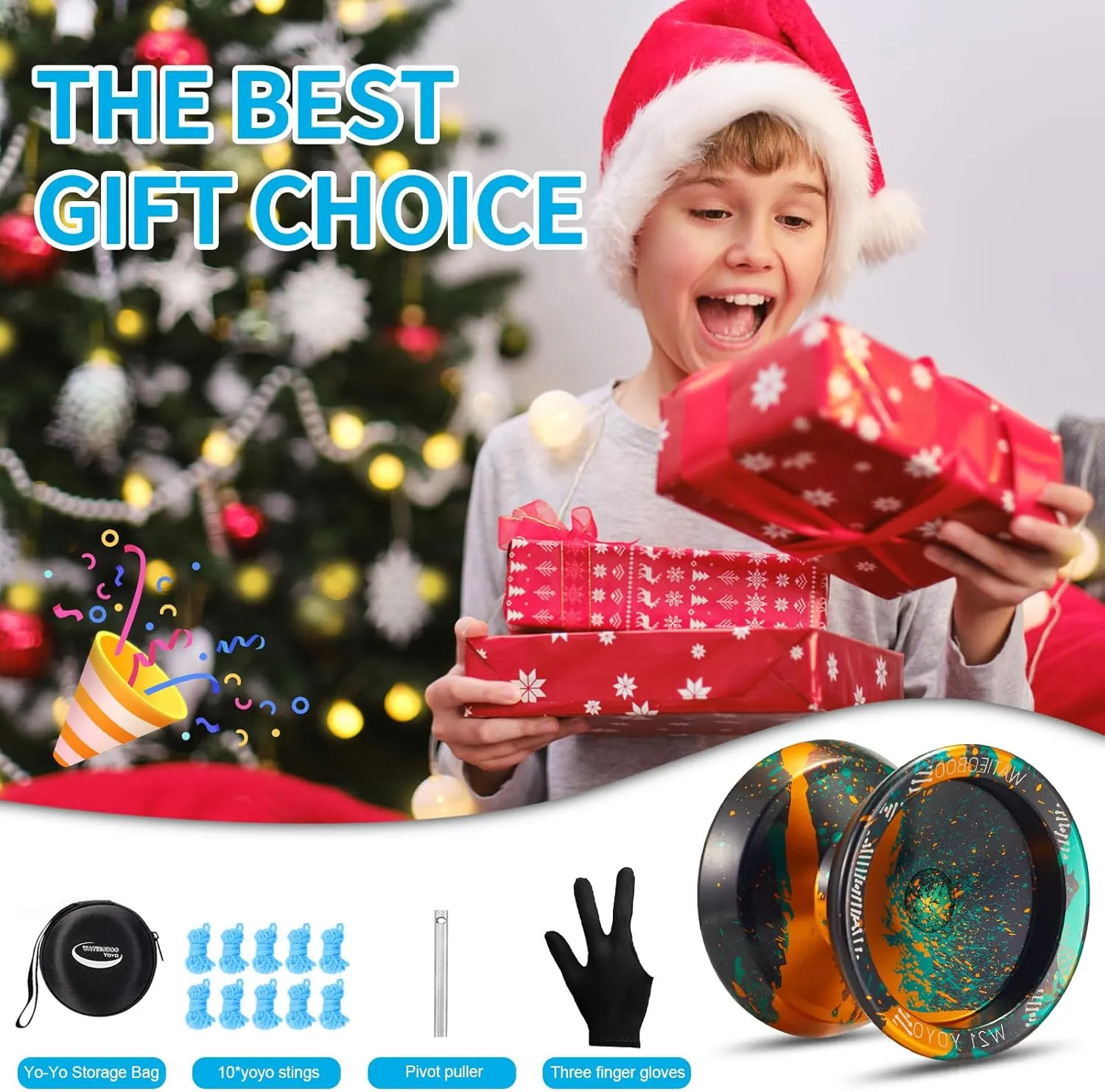 WATIEOBOO Yoyo R8 Responsive Yoyo for Kids 8-12,,Professional Unresponsive Yoyo for Adults Pro Metal Trick Yoyo with Yo Yo Bearing Kit 10 Strings, Case & Gloves (W21-Black Green Yellow)