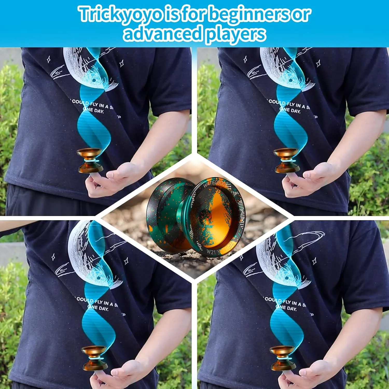 WATIEOBOO Yoyo R8 Responsive Yoyo for Kids 8-12,,Professional Unresponsive Yoyo for Adults Pro Metal Trick Yoyo with Yo Yo Bearing Kit 10 Strings, Case & Gloves (W21-Black Green Yellow)