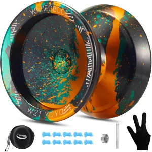 WATIEOBOO Yoyo R8 Responsive Yoyo for Kids 8-12,,Professional Unresponsive Yoyo for Adults Pro Metal Trick Yoyo with Yo Yo Bearing Kit 10 Strings, Case & Gloves (W21-Black Green Yellow)